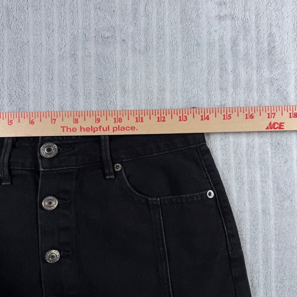 American Eagle Black Denim Button Front Mini Skirt Size 2 Casual Edgy Goth Emo - Picture 7 of 7